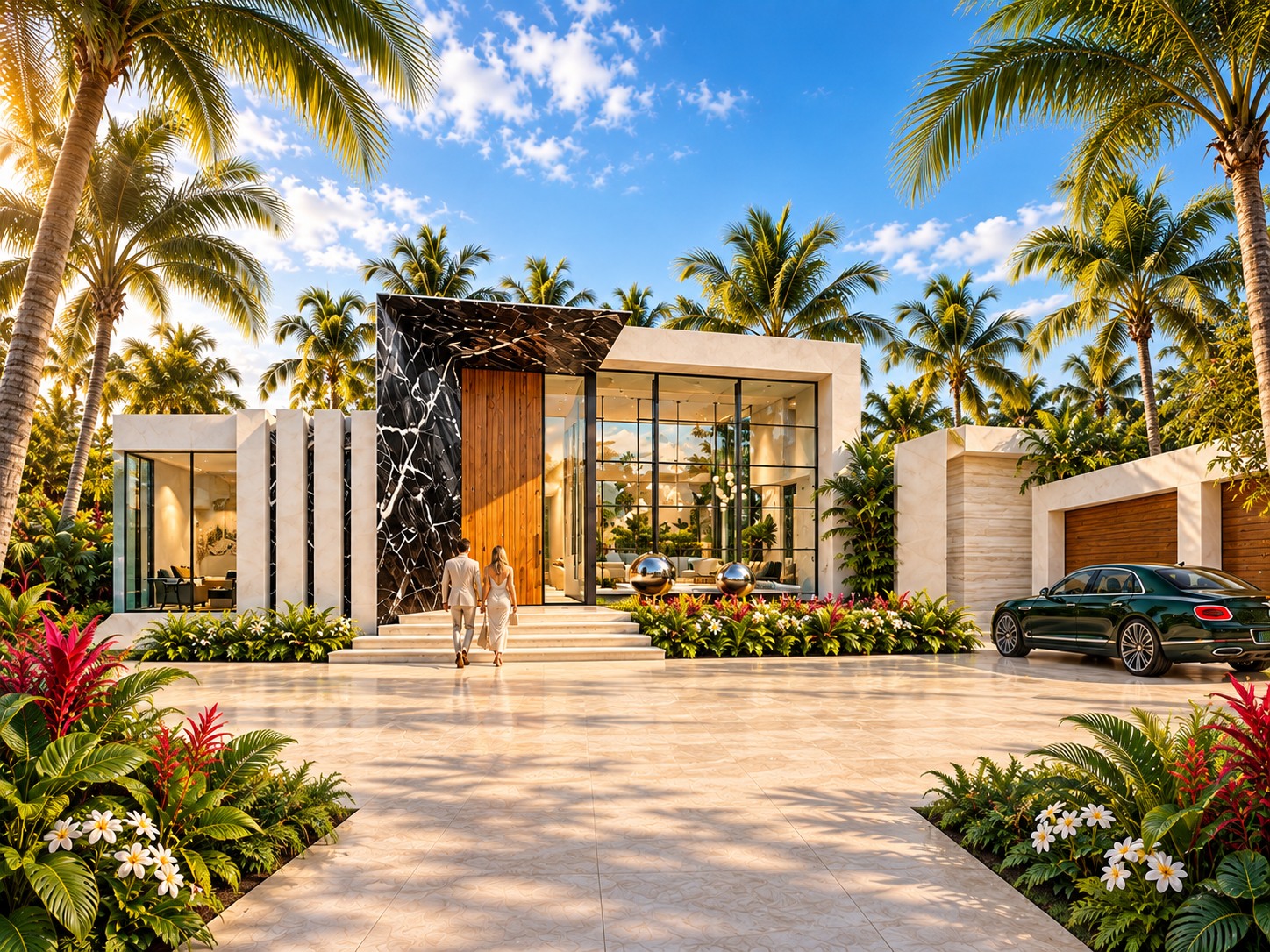 Arriving at a Modern Garden estate on a sunny afternoon